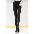 Chic Elastic Waist Button Design Slimming Women's Jeans - Black 2xl