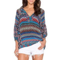 Stylish V Neck 3/4 Sleeve Tribal Print Women's Blouse - M