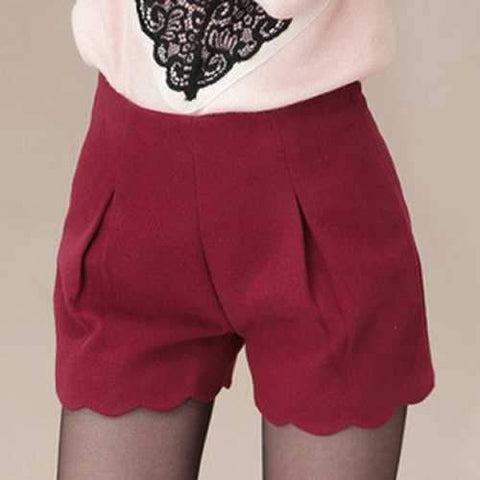 Fashionable High-Waisted Worsted Shorts For Women - Wine Red M