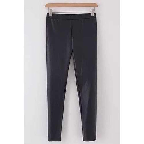 Stylish Solid Color PU Leather Slimming Women's Narrow Feet Pants - Black Xl