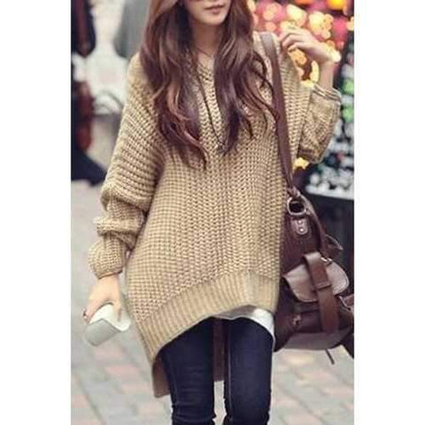 Stylish Hooded Long Sleeve Irregular Hem Women's Oversized Sweater - Khaki One Size(fit Size Xs To M)