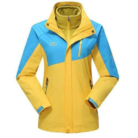 Sports Hooded Color Spliced Multi-Zipper French Front Fitted Long Sleeves Men's Twinset Ski Jacket - Yellow L