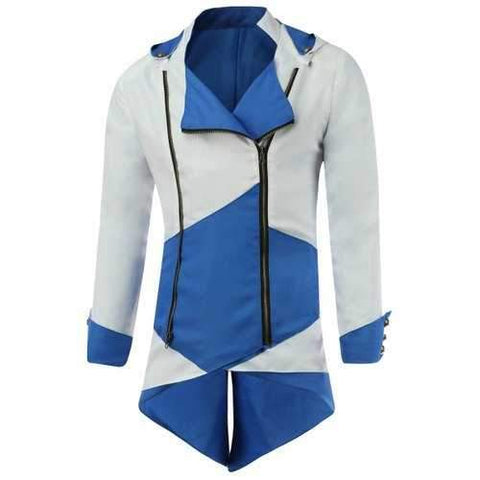 Hooded Color Block Splicing Long Sleeve Cosplay Jacket - Blue And White 3xl
