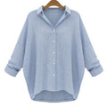 Chic Shirt Collar Long Sleeve Striped Plus Size Women's Shirt - Blue 2xl