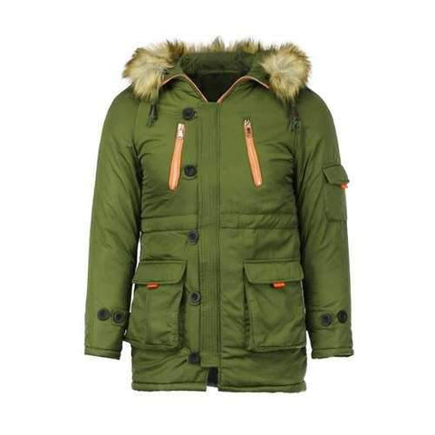 Color Block Multi-Zipper Stereo Patch Pocket Detachable Hooded Long Sleeves Men's Fitted Coat - Army Green L