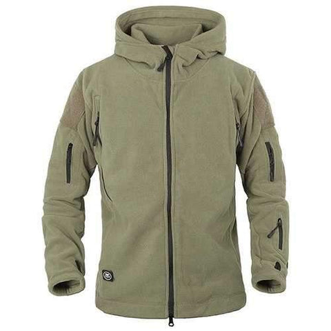 Outdoor Hooded Multi-Zipper Solid Color Applique Design Long Sleeves Men's Fleece Jacket - Army Green S