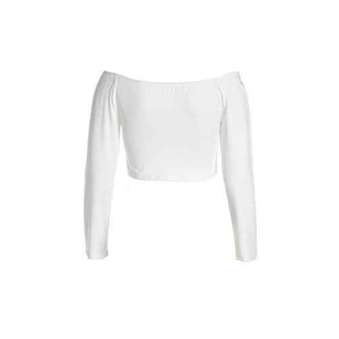 Chic Low-Cut Off-The-Shoulder Solid Color Long Sleeve Bodycon Crop Top For Women - White One Size(fit Size Xs To M)