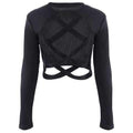Chic Women's Long Sleeve Round Neck Pure Color Crop Top - Black L