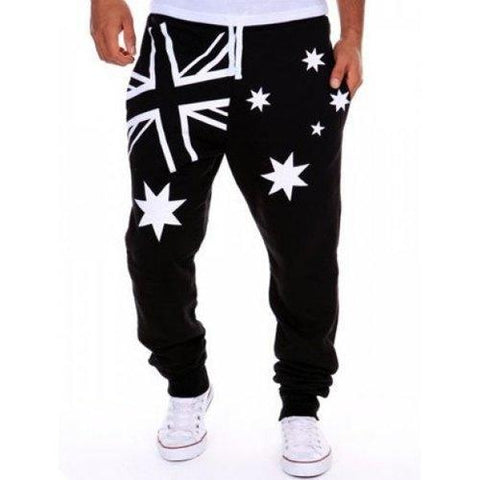 Hot Sale Beam Feet Star Union Jack Print Loose Fit Men's Lace-Up Sweatpants - White And Black 2xl