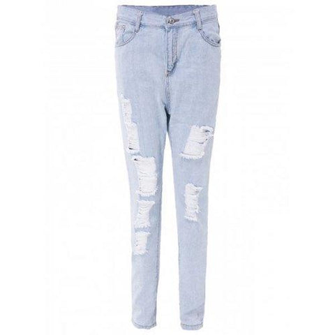 High Waisted Distressed Skinny Jeans - Light Blue L