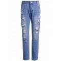 Casual High-Waisted Ripped Frayed Women's Ninth Jeans - Blue L