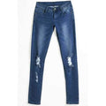 Casual Mid-Waist Broken Hole Ripped Bodycon Pencil Jeans For Women - Deep Blue L