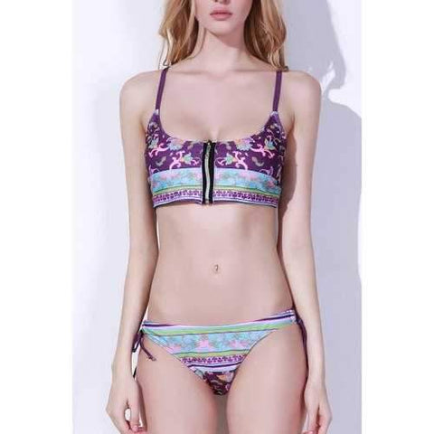 Cami Criss-Cross Printed Bikini Set - Purple S