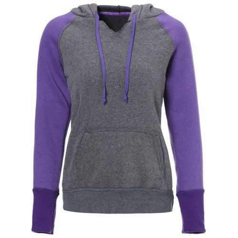 Casual Style Hooded Long Sleeve Spliced Front Pocket Design Women's Pullover Hoodie - Purple Xl