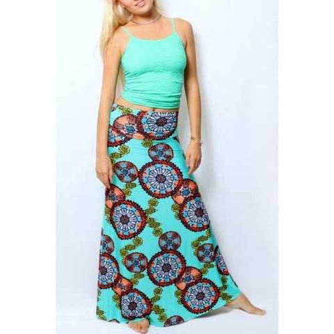 Stylish High Waisted Ethnic Print Women's Skirt - Azure S