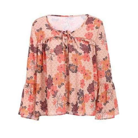 Stylish Women's Bell Sleeve Floral Print Loose Blouse - M