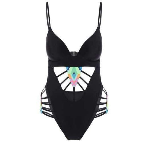Sexy Printed Various Hollow Out One-Piece Swimwear For Women - Black M