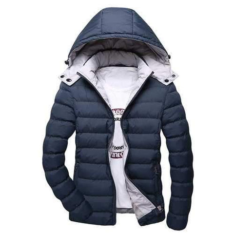 Color Block Zipper Pocket Detachable Hooded Long Sleeves Fitted Thicken Men's Padded Coat - Blackish Green Xl