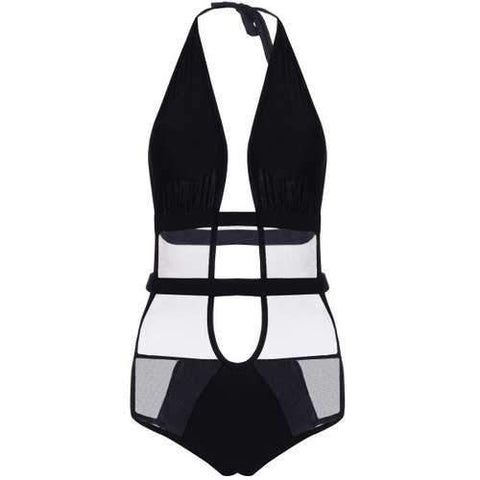 Stylish Sexy Backless Cut Out One Piece Women's Swimwear - Black S