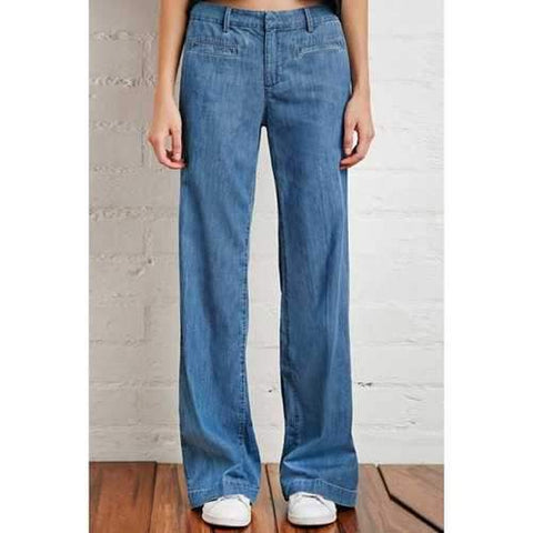 Stylish Loose Fitting Solid Color Jeans For Women - Blue Xl