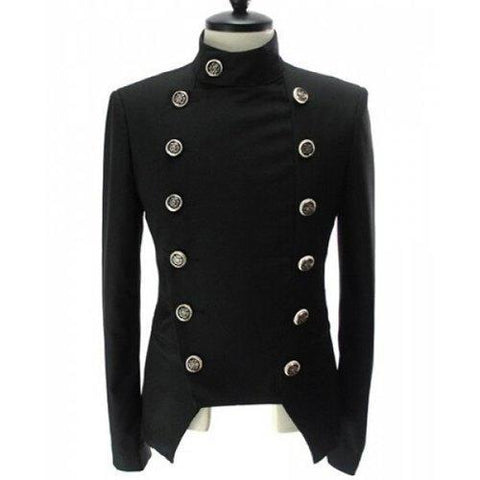 Inclined Front Fly Multi-Button Turn-down Collar Long Sleeves Jacket For Men - Black 2xl