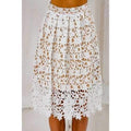 Stylish Elastic Waist Crochet Flower Lace Women's A-Line Skirt - White L