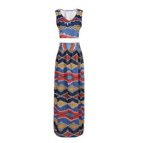 Weave Print Cropped Top and High Slit Skirt Twinset For Women - Xl