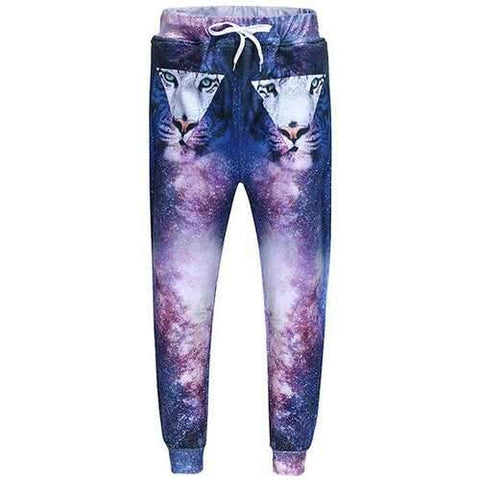 Men's Sports Style Triangle Tiger Printed Lace Up Narrow Feet Jogging Pants - Purple Xl