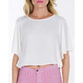 Stylish Round Neck Half Sleeve Solid Color Chiffon Crop Top For Women - White Xl