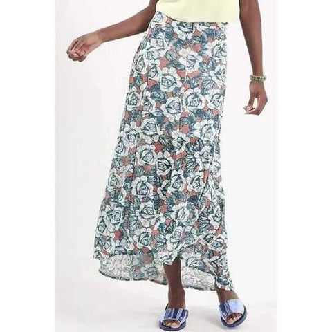 Women's Stylish High Waist Floral Print Skirt - Lake Blue L