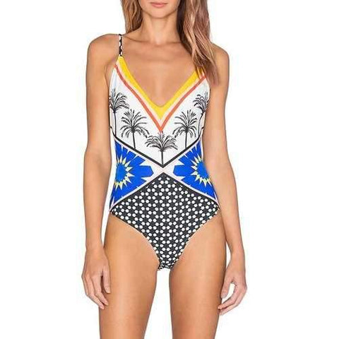 Sexy Spaghetti Strap Backless Printed Polka Dot One-Piece Swimwear For Women - L
