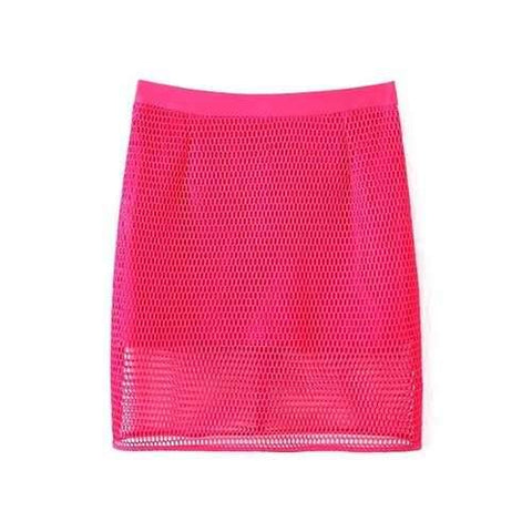 Stylish High Waisted Solid Color Mesh Skirt For Women - Rose M