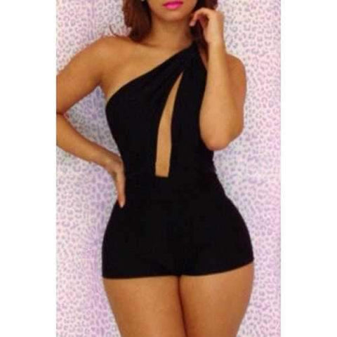 Attractive One-Shoulder Hollow Out Backless Swimsuit For Women - Black M