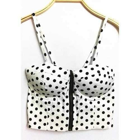 Vintage Strappy Polka Dot Crop Top For Women - White One Size(fit Size Xs To M)