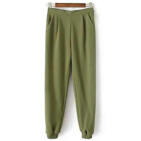 Casual Solid Color Women's Jogger Pants - Army Green L