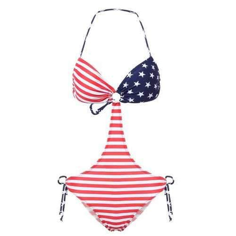 American Flag String One Piece Swimsuit - Red L
