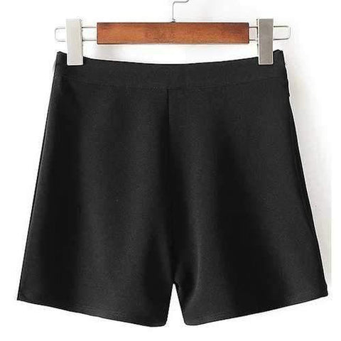 Casual Solid Color Zippered Mini Shorts For Women - Black L