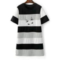 Stylish Round Neck Short Sleeve Cartoon Embroidery Women's Dress - S