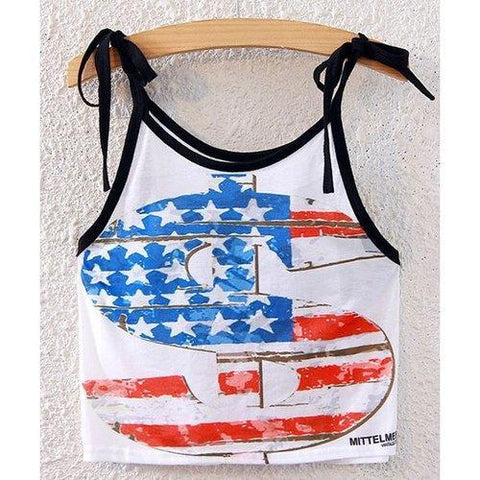 Trendy Spaghetti Strap Lace-Up Letter Print Crop Top For Women - White One Size(fit Size Xs To M)
