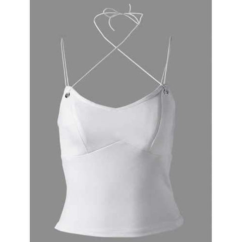 Simple V-Neck Spaghetti Strap Fitted Sleeveless  Crop Top For Women - White One Size(fit Size Xs To M)