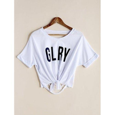 Stylish Scoop Neck Letter Print Ripped Crop Top For Women - White One Size(fit Size Xs To M)