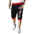 Loose Fit Beam Feet Letters Pattern Color Block Lace-Up Capri Pants For Men - Red With Black L