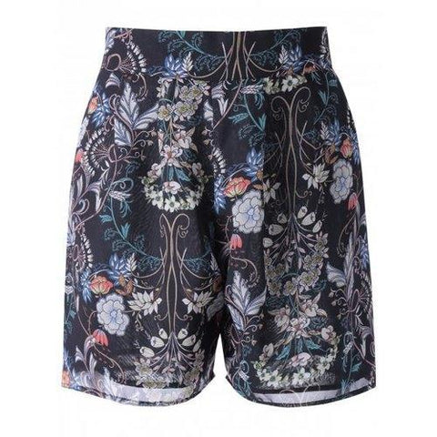 High Waisted Floral Knee Length Shorts - Black S