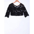 Casual Scoop Neck Crochet Solid Color 3/4 Sleeve Crop Top For Women - Black One Size(fit Size Xs To M)