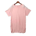 Stylish Round Neck Bat-Wing Sleeve Loose Lace Spliced Women's Dress - Pink 2xl