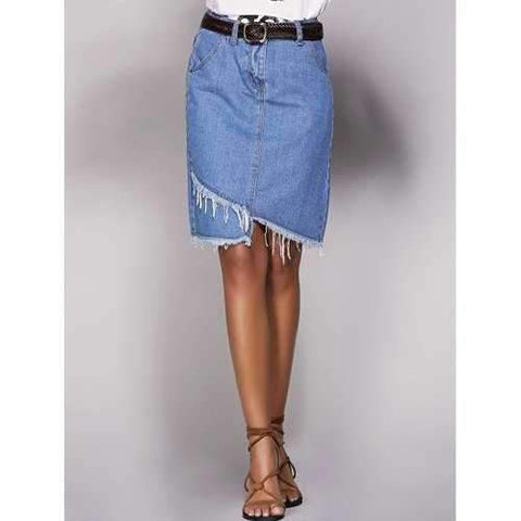 Chic Pocket Design Asymmetrical Women's Denim Skirt - Blue M