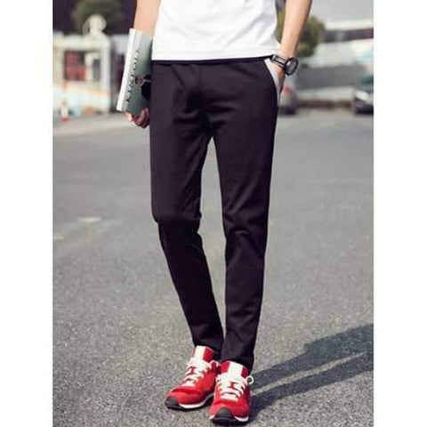 Elastic Waist Solid Color Beam Feet Pants For Men - Black 2xl