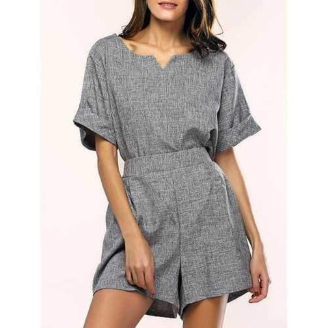 Marled Loose Top and High Waisted Shorts Women's Twinset - Gray 2xl