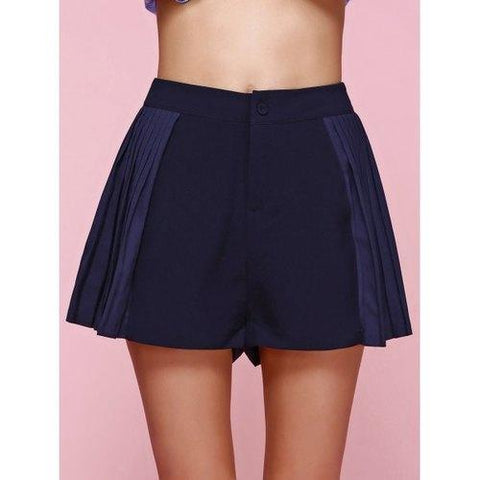 Stylish High Waist Side Pleated Shorts For Women - Cadetblue M