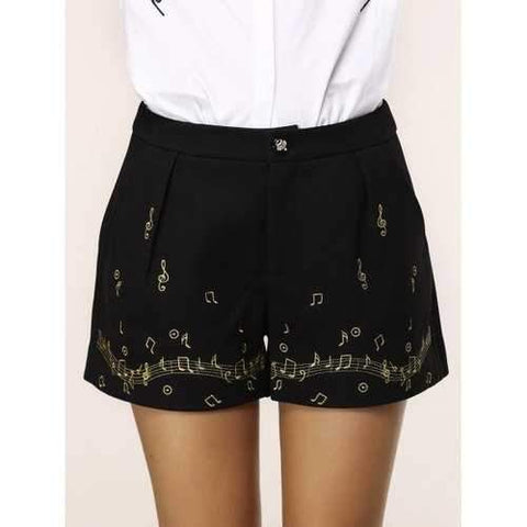 Chic Pocket Design Note Embroidery Women's Shorts - Black Xl